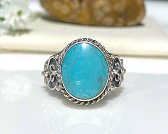 Vintage Sterling Silver Turquoise Ring Size 8
