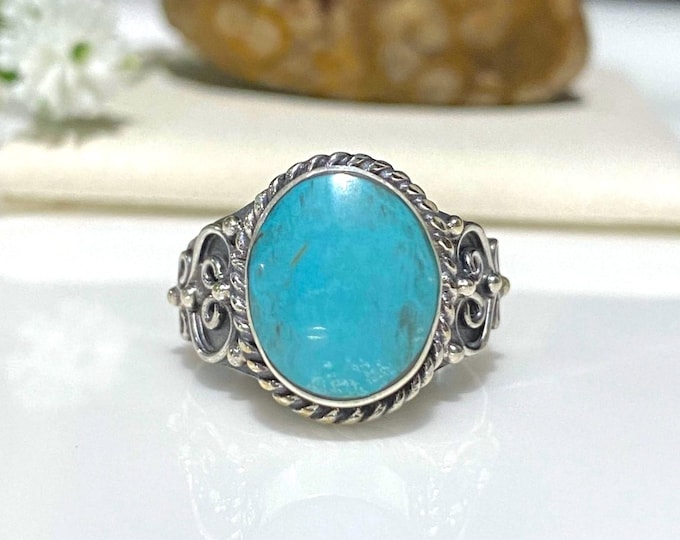 Vintage Sterling Silver Turquoise Ring Size 8