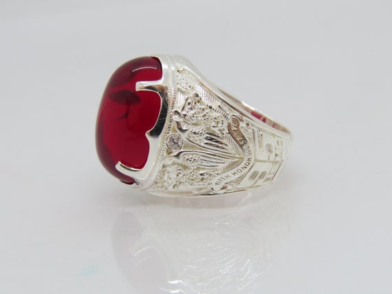 Vintage Sterling Silver Oval Ruby Men's Ring Size… - image 3