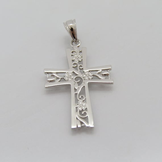 Vintage Sterling Silver Flower Filigree Cross Pen… - image 3