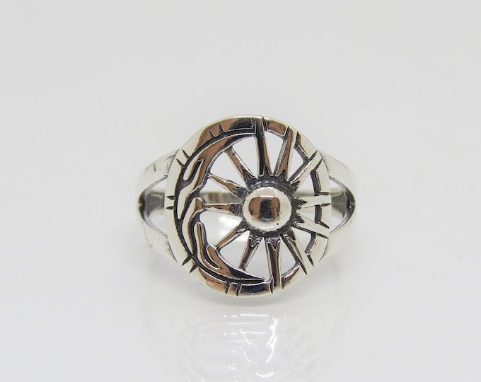 Sterling Silver Moon & Sun Ring Size 7