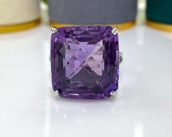 Vintage Sterling Silber Natürliche 25cts Amethyst Ring Größe 8 1/2.