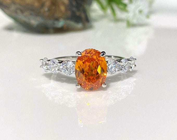 Vintage Sterling Silver Orange Sapphire & White Topaz Ring Size 6.25