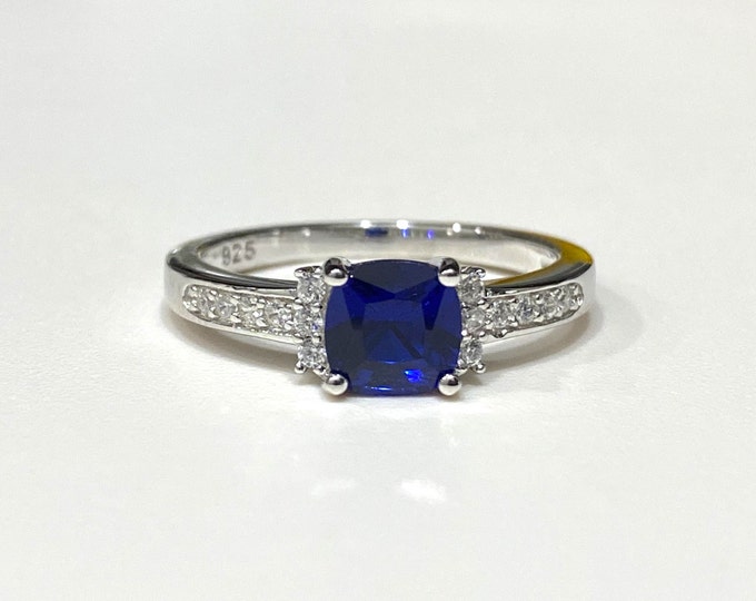 Sterling Silver Blue Sapphire & White Topaz Ring