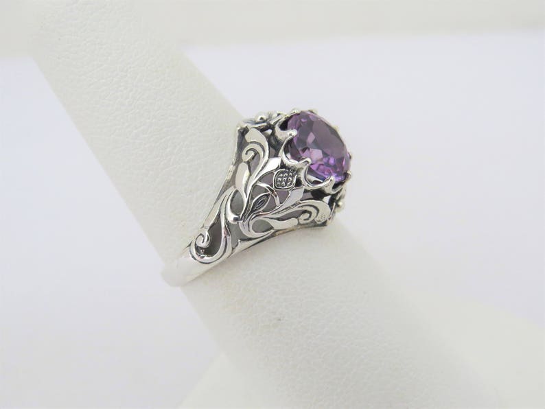 Vintage Sterling Silver Round cut Alexandrite Filigree Ring Size 7