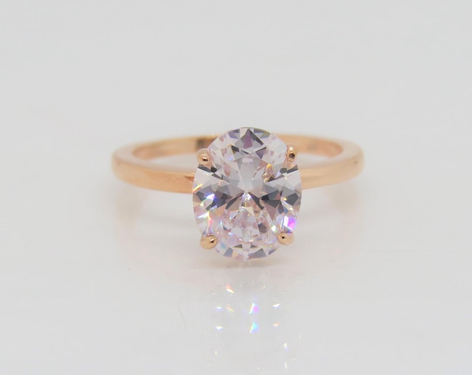 Vintage Sterling Silver Rose Gold Plated Oval cut White Topaz Ring Size 7