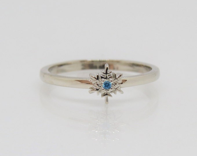 Sterling Silver Aquamarine Snowflake Tiny Ring Size 6