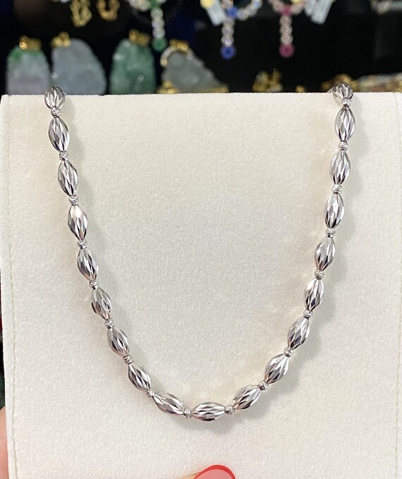 Vintage 18K 750 Solid White Gold Ball Link Chain … - image 4
