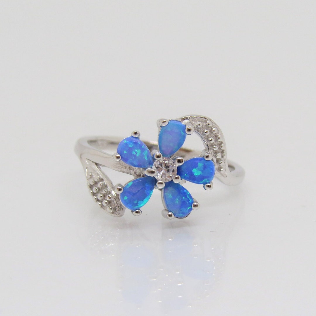 Vintage Sterling Silver Blue Opal & White Topaz Flower Ring Size 5 - Etsy
