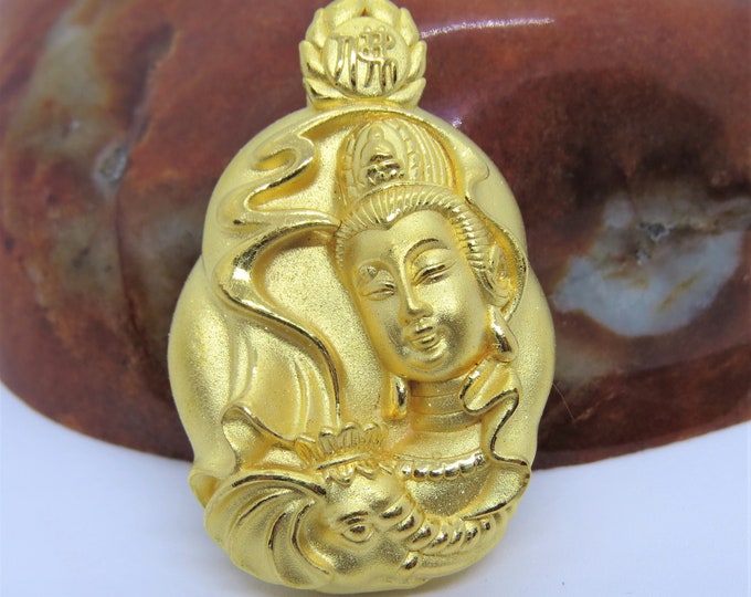9999 Pure 24k Gold Kwan Yin, Quan Am Buddha Hollow Vintage Pendant Etsy