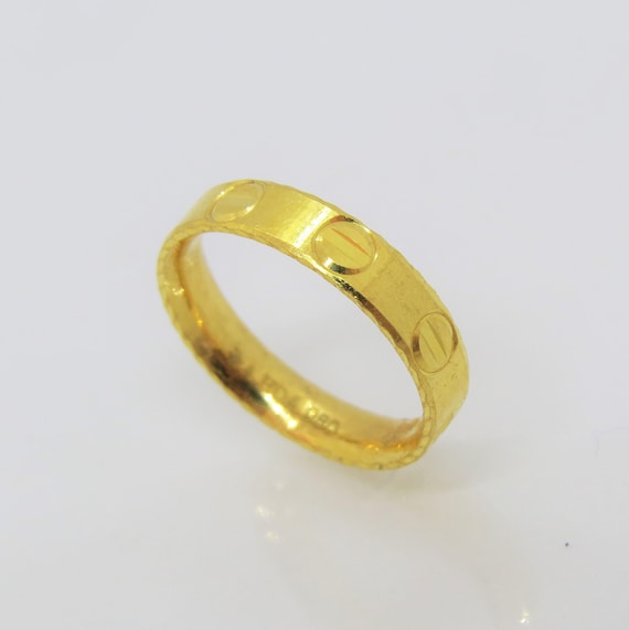 24K 980 Pure Gold Diamond cut Band Ring Size 7 - image 1
