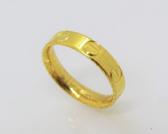 24K 980 Pure Gold Diamond cut Band Ring Size 7