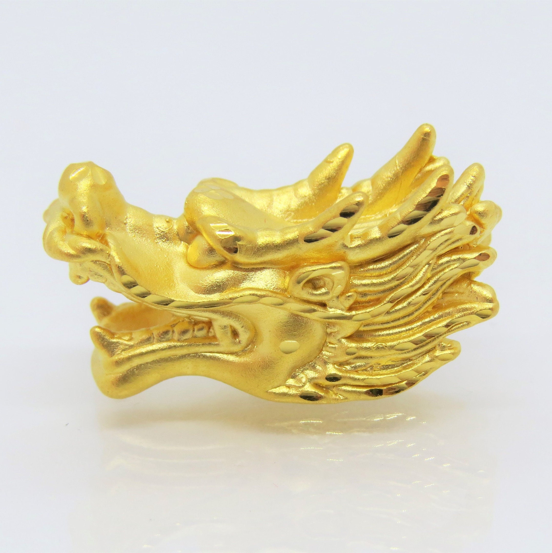 24K 9999 Pure Gold Dragon Head Vintage Charm Pendant Make