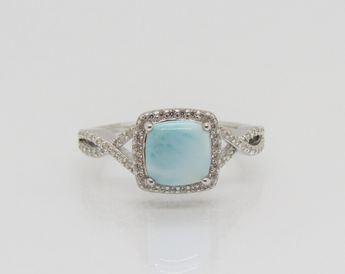 Vintage Sterling Silver Natural Larima & White Topaz Ring Size 8