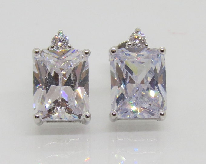 Vintage Sterling Silver White Topaz Stud Earrings