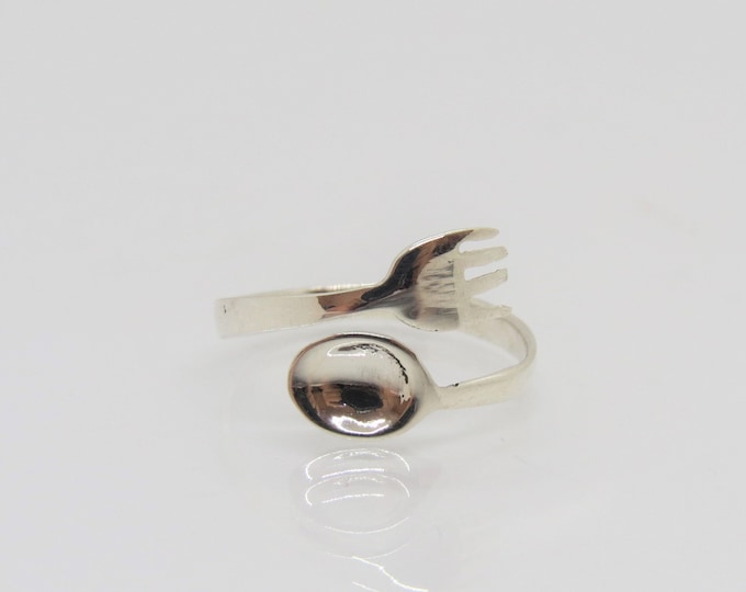 Vintage Sterling Silver Fork and Spoon Adjustable Ring Size 6