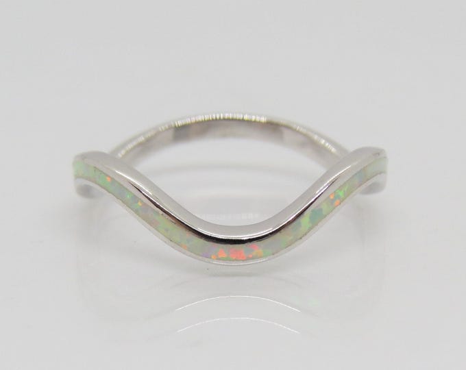 Sterling Silver Fire Opal Swirly Band Ring Size 7
