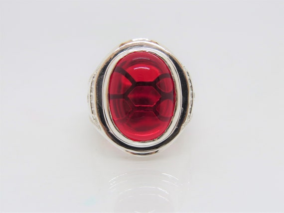 Vintage Sterling Silver Ruby Cabochon & White Top… - image 1
