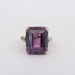 Vintage Sterling Silver Amethyst Carved Filigree Ring Size 9