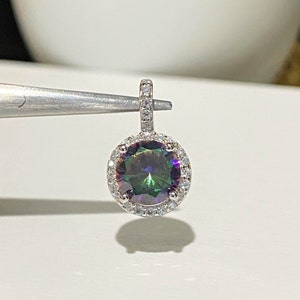 Vintage Sterling Silber Rundschliff Regenbogen Topas & Weiß Topas Anhänger.