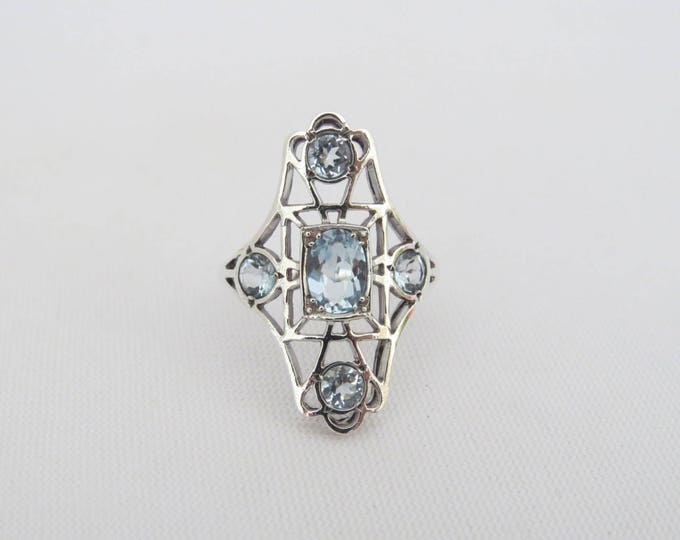 Vintage Sterling Silver Natural Aquamarine Long Ring Size 6