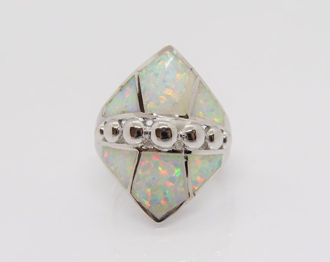 Vintage Sterling Silver White Opal Dome Ring Size 6