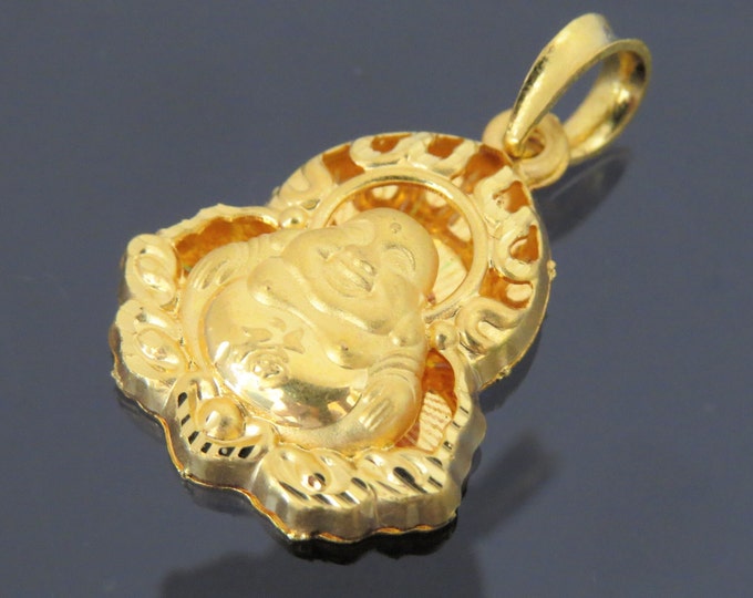 Vintage 24K 980 Pure Gold Laughing Buddha, Happy Buddha Pendant