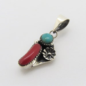 Vintage Sterling Silver Turquoise & Coral Pendant