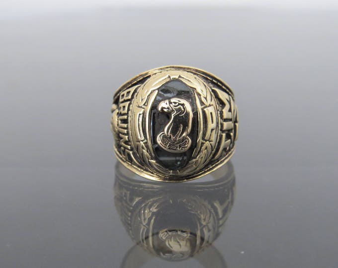 Vintage 10K Solid Yellow Gold Dark Black Onyx 1965 Class Ring Jostens Size 9