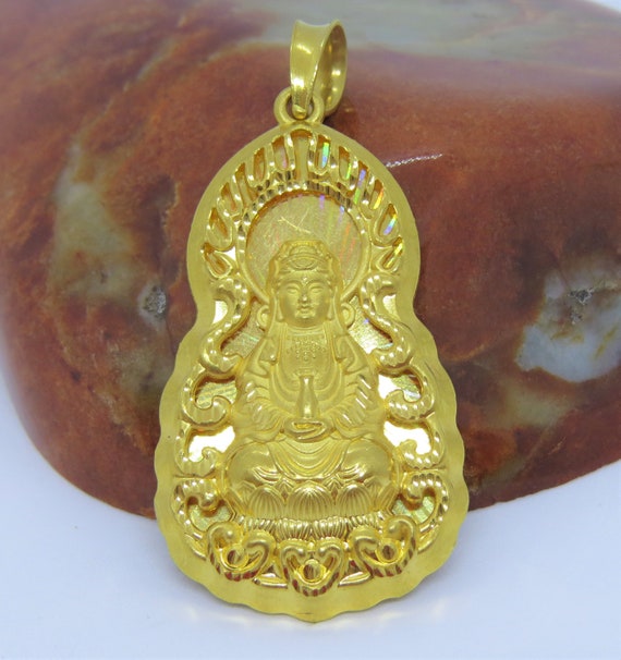 24k 980 Pure Gold Diamond Cut Kwan Yin Quan Buddha Heavy - Kwan Yin Pendant Gold 24k 980 Pure Gold Diamond Cut Kwan Yin Quan Buddha Heavy - Kwan Yin Pendant Gold