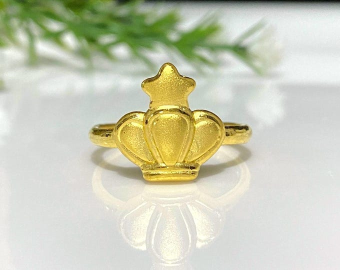 Vintage 24K 9999 Yellow Gold Claddagh Star Ring Size 7.5