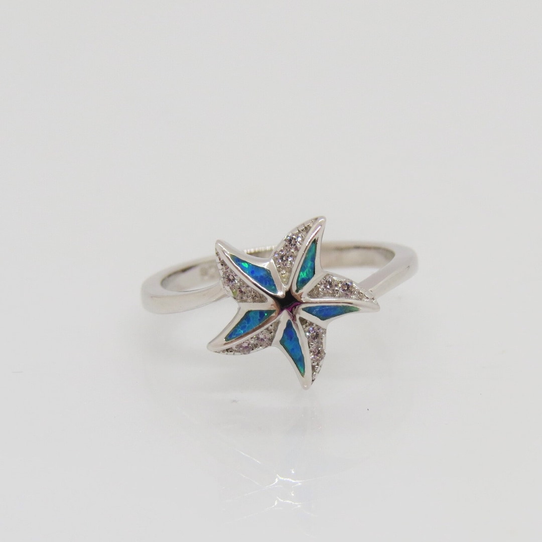 Vintage Sterling Silver Blue Opal & White Topaz Starfish Ring Size 5 - Etsy