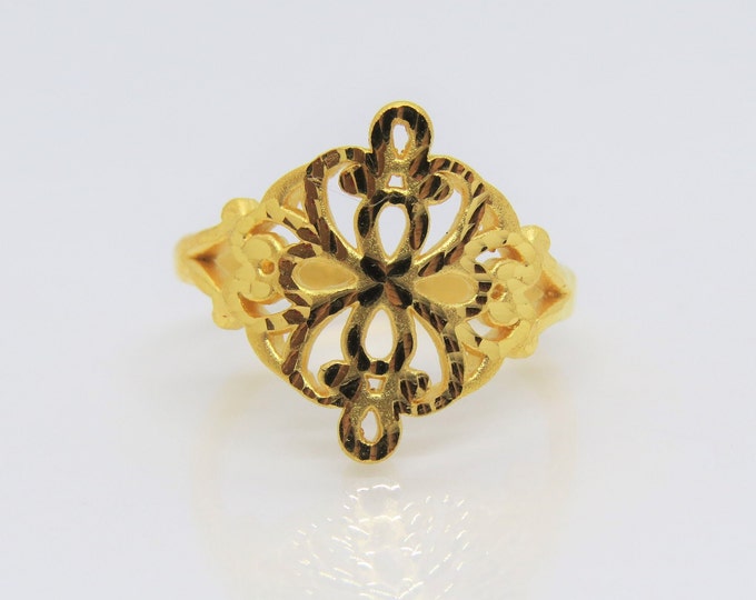 24K 999 Pure Gold Celtic Filigree Vintage Ring Size 5.5
