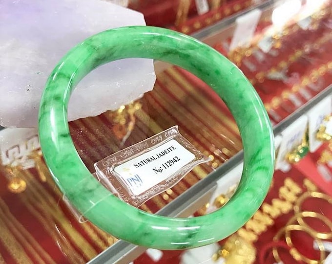 Vintage Translucent Natural Green Jadeite Jade Bangle Bracelet 55.6MM
