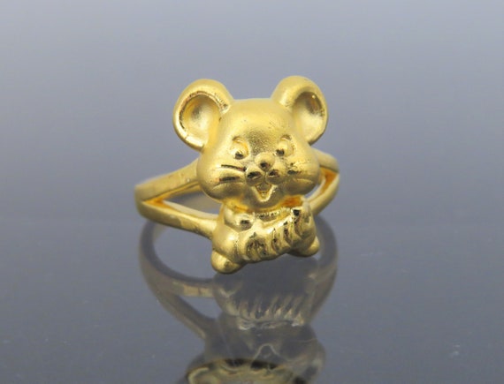 Vintage 24K 9999 Pure Gold Rat, Mouse Ring Size 6… - image 4