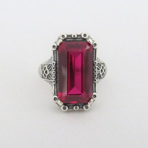 Sterling Silver Ruby Filigree Ring Size 9