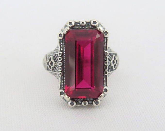 Sterling Silver Ruby Filigree Ring Size 9