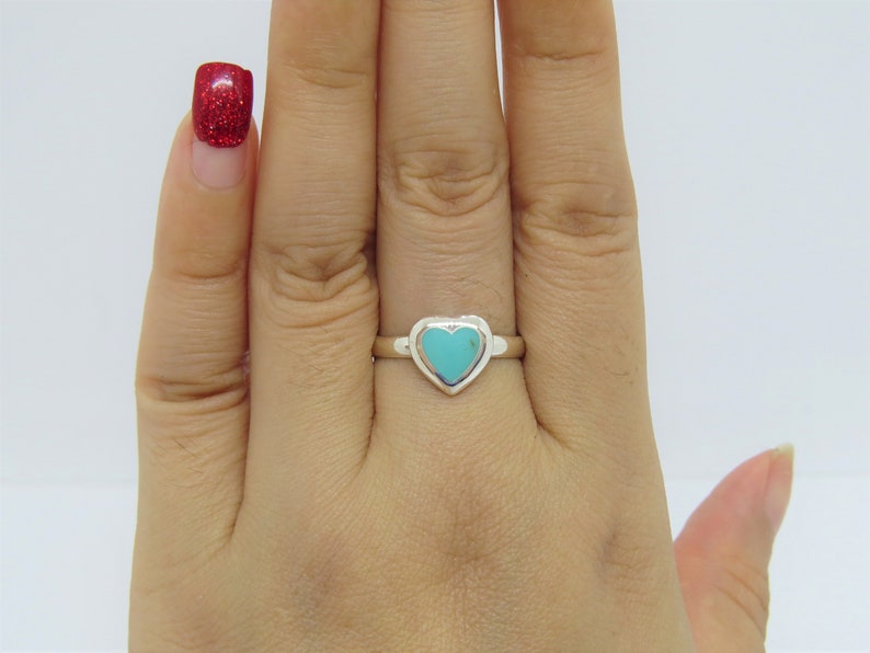 Vintage Sterling Silver Turquoise Heart Ring Size 8 Etsy