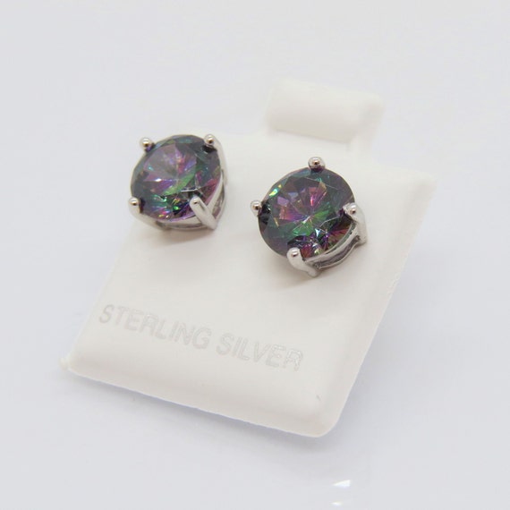 Vintage Sterling Silver Round cut Rainbow Topaz S… - image 3