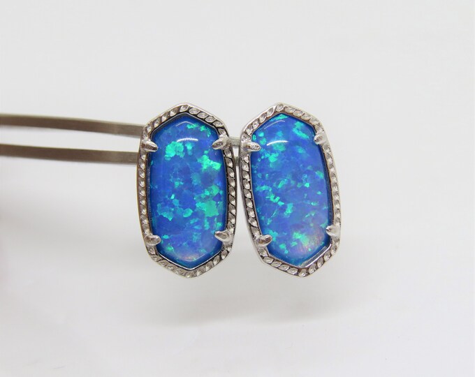 Vintage Sterling Silver Blue Opal Coffing Earrings