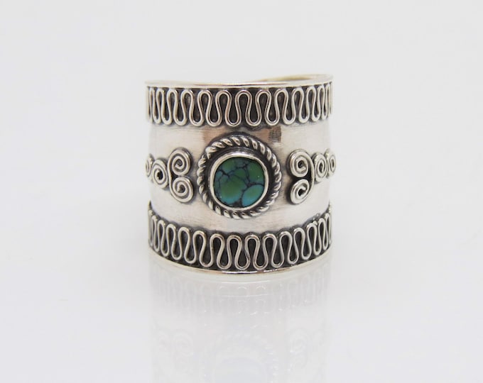 Vintage Bali Sterling Silver Turquoise Band Ring Size 8