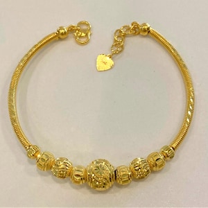 Vintage 24K 980 Pure Gold Balls Bangle Bracelet 7'' Length