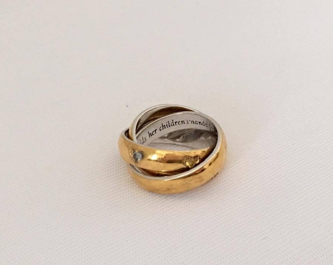 Vintage BGE Sterling Silver Two Tone Aquamarine & Citrine Bands Ring Size 5