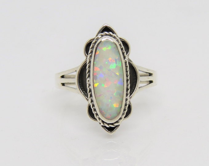 Vintage Sterling Silver White Opal Dome Ring Size 6