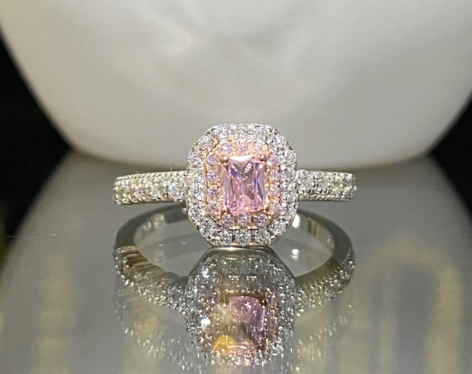 Sterling Silver & Rose Gold Plate Pink Sapphire, White Topaz Ring.