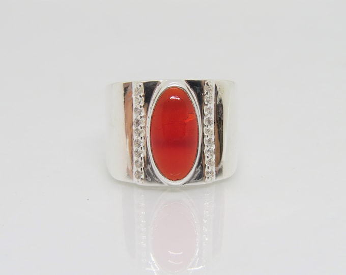 Vintage Sterling Silve Carnelian & White Topaz Men's Ring Size 9