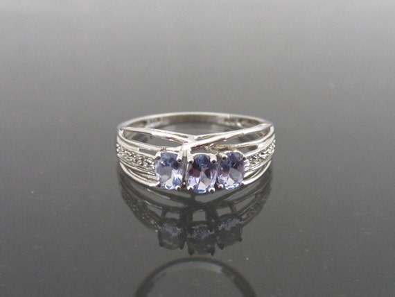 Vintage 10K Solid White Gold Tanzanite & Diamond … - image 1