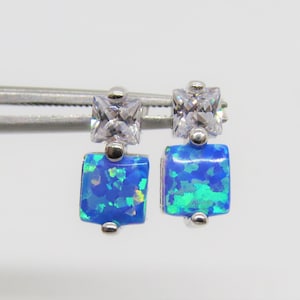 Vintage Sterling Silver Blue Opal & White Topaz Earrings