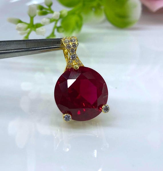 Vintage 15K 610 Solid Gold Round cut Ruby & White… - image 4