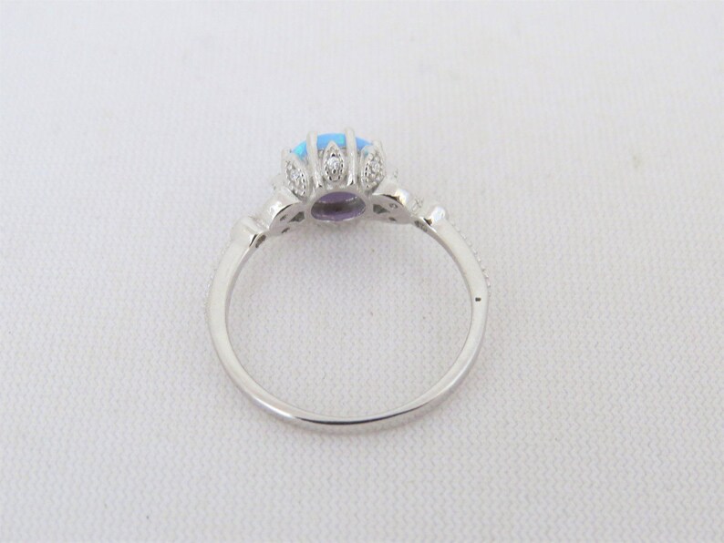 Vintage Sterling Silver Blue Opal & White Topaz Ring Size 7 - Etsy